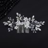 Teyglen Flower Pearl Bride Wedding Hair Comb Silver Crystal Hair Comb Bridal Hair Piece Decorative Hair Accessories for Bride Rhinestone Headpiece for Women Grils (Silver)