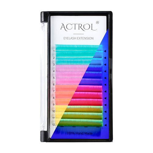 Colored Neon UV Eyelash Extensions Colorful Fluoresent Lash Extensions Easy Fan 11mm 0.07D Curl Glow under UV Light Lash Blue Yellow Purple Pink Multi-colored Mixed