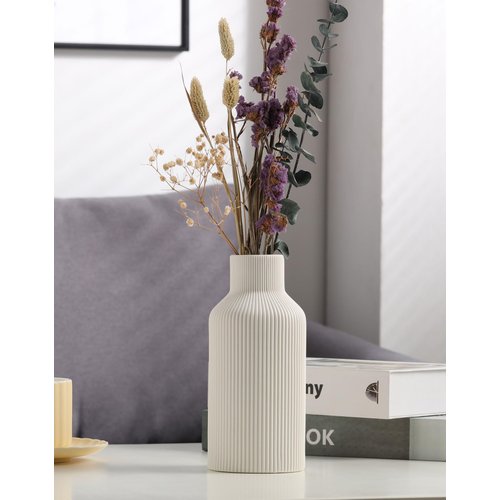 White Ceramic Flower Vase, Minimalist Modern Home Decor, Small Pampas Grass Vases for Table, Shelf Bookshelf, Mantel, Entryway and Centerpieces (8 in)