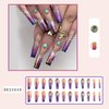 Purple Press on Nails Long Coffin Glossy Artificial Fake Nails with Gem Designs Ballerina Long Square Acrylic False Nails Glue on Nails Full Cover Stick on Nails Fingernails with Charms for Women