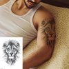 Oottati 2 Sheets Arm Thigh Leg Waterproof Fake Temporary Tattoos Sticker Grey Lion