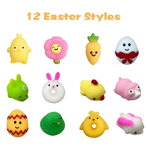 Pinkiwine 24 Pack Plastic Prefilled Easter Eggs with Easter Mochi Squishy Toys Inside for Kids Boys Girls Toddlers Easter Basket Stuffers Gifts Egg Fillers