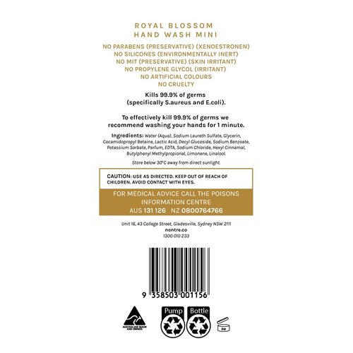 Nontre, Hand Wash, Royal Blossom, Gentle Hydrating Hand Soap, Long Lasting Scent, Trial Size Bottle, 120mL (4.06 FL Oz)