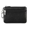 Women Genuine Leather Keychain Zipper Change Wallet Small Mini Pocket Size Coin Purse, Black