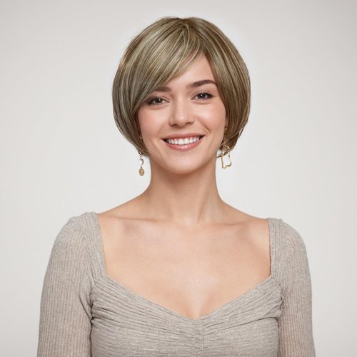 DWY Mono Top Lace Front Synthetic Wigs Futura Hair Free Part Wigs for Women Brown Bob Wig Short Monofilament Wigs Glueless Heat Resistant Light Brown Blonde Highlight 8Inch