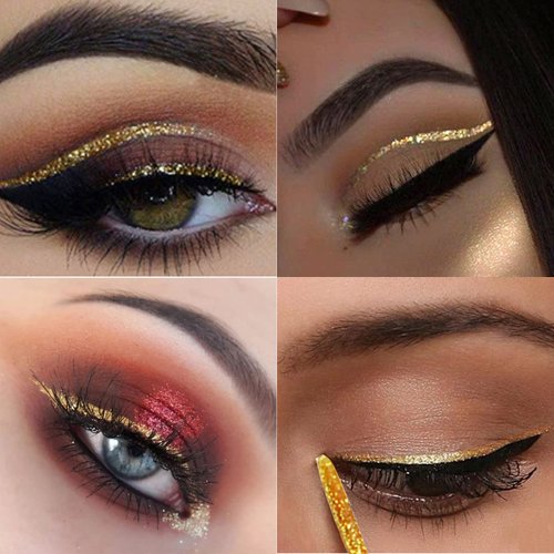 Rosarden Glitter Eyeliner Liquid, Gold Glitter Eyeliner, Long-lasting Waterproof Quick-Drying Metallic Shimmer Glitter Liner, Ultra-Fine Tip Sparkle Eyeliner for Multi Dimensional Eye Makeup