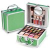 Color Nymph Beginner Makeup Kit For Teens With The Small Cosmetic Train Case Included 24-Colors Eyeshadow Palette Blushes Bronzer Highlighter Lipstick Brushes Mirror(Green)