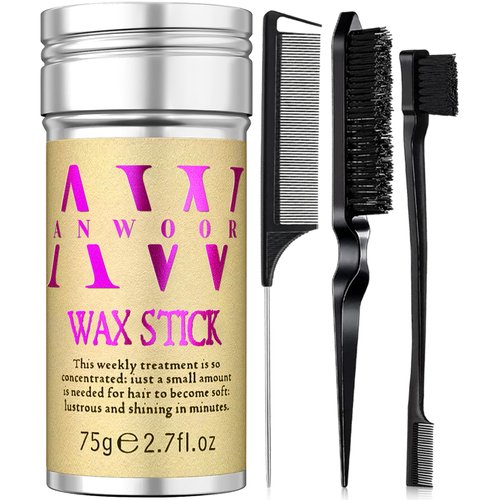 Slick Back Hair Brush, Hair Wax Stick 4Packs - Taming Flyaways & Edge Control - Hair Styling Products Accessories Stuff for Teenl Girl, Women & Kids