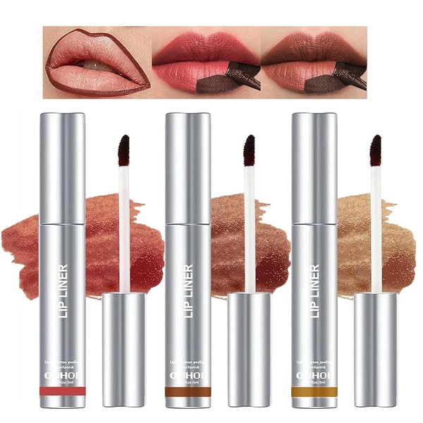 Bekoeen 3PCS Peel Off Lip Liner, Light Brown/Dark Brown/Burgundy Long Lasting Lip Liner Stain,Matte Tattoo Lip Liner Stain Peel Off,Infused with Hyaluronic Acid & Vitamin E