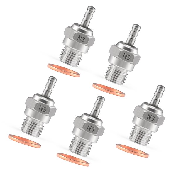 Shaluoman N3 Hot Spark Glow Plug for RC Nitro Engines Car Truck Buggy Pack of 5, Spark Plugs for Traxas T-maxx Kyosho HSP1 HPI Redcat, Powerful 70117 Nitro Engine Parts Replace OS 8