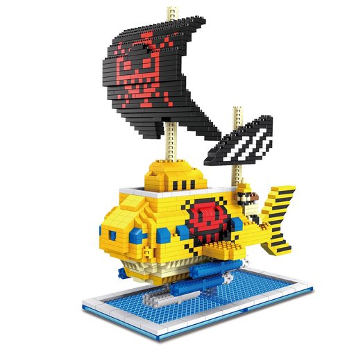 Pirate Boat Models OP Anime DIY 3D Micro Building Blocks Set, Mini Bricks Playset Toys for Teens Fans Birthday Gifts Souvenir (Submarine)