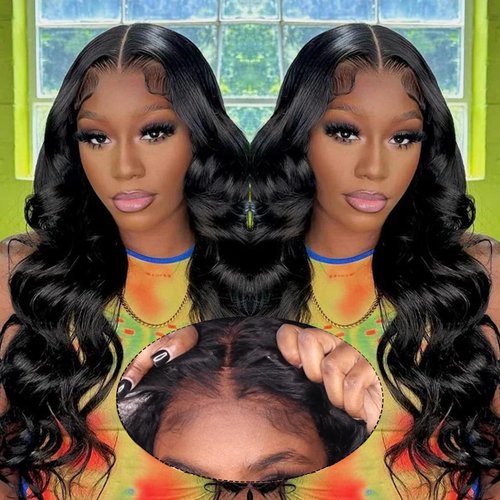 NVC Glueless Wigs Human Hair Pre Plucked Pre Cut 5x5 HD Lace Closure Wigs Human Hair for Women 180 Density Ready to Go Wig Body Wave Lace Front Wigs for Beginners (Natural Black Color, 26 Inch)