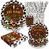 Western Birthday Party Supplies Decorations, Cowboy Wild West Theme Birthday Paper Plates and Napkins Set with Cups and Straws for 24 Guests, 120 Pcs Disposable Party Dessert Dinnerwares
