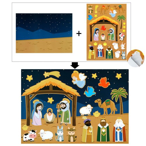 HOWAF Nativity Sticker Scene Kits for Christmas DIY Crafts Christmas DIY Painting Crafts for Religious Party Favor Nativity Scene Party Game for Kids Classroom Activity Christmas Art Decorate Supplies
