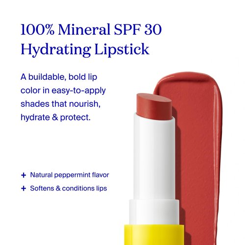 Supergoop! Lipshade 100% Mineral SPF 30 Hydrating Lipstick, High Five (Warm Terracotta) - Buildable, Bold Lip Color - Nourishes, Hydrates & Protects Lips - Natural Peppermint Flavor
