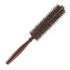VOCOSTE Nylon Bristle Round Curling Hair Ruled Comb with Wood Handle, Soft Natural Bristle Ruled Brush for Hair Drying Styling, Brown, S Size, 12 Row