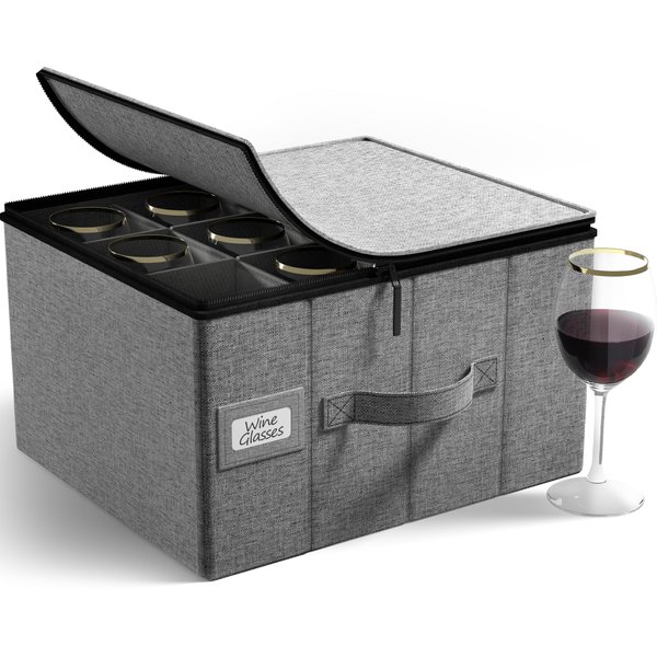 Sorbus Stemware Storage Cases Hard Shell, Wine Glass Storage Box Case with Dividers and Handle - China Storage Containers Holds 12 Crystal Glassware, Red White Wine Glasses, Champagne Flutes, Goblets