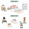 Giant bean 24 PCS Wooden Plastic Dollhouse Furniture Set, Bathroom and Bedroom Set, Wood Dollhouse Accessories Pretend Play Furniture Toys for Boys Girls & Toddlers