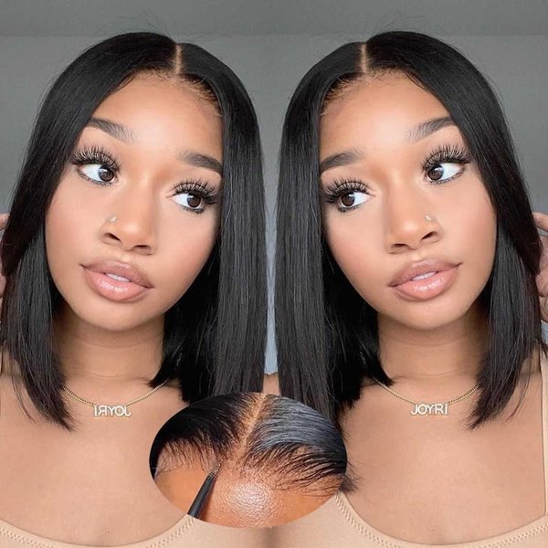 Karlami Wear and Go Glueless Bob Wig Human Hair Pre Plucked Pre Cut Straight 5X5 HD Lace Closure Bob Wigs Human Hair For Black Women Glueless Wigs Human Hair Short Bob Wig 180% Density 12 inch