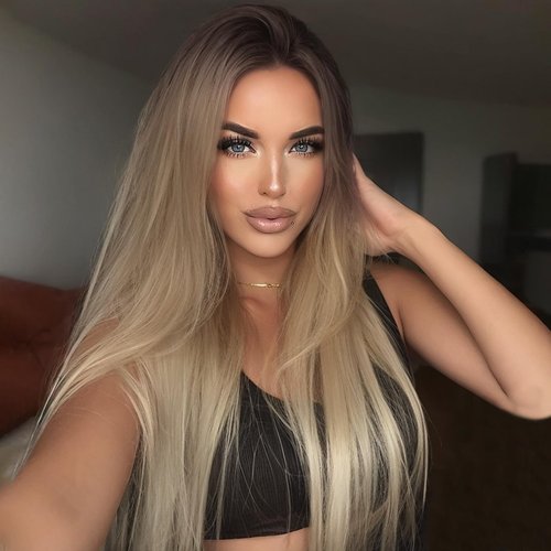 AISI HAIR Straight Lace Front Wig Pre Plucked With Baby Hair 13x4 HD Glueless Synthetic Ombre Blonde Wigs for Women 28inch Beginner Friendly
