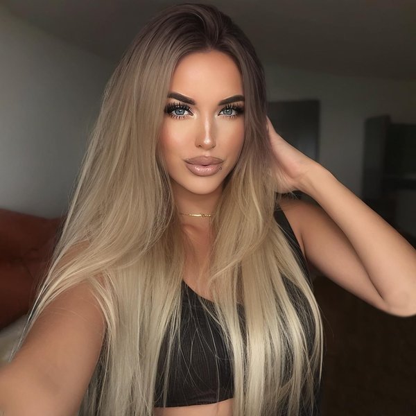 AISI HAIR Straight Lace Front Wig Pre Plucked With Baby Hair 13x4 HD Glueless Synthetic Ombre Blonde Wigs for Women 28inch Beginner Friendly