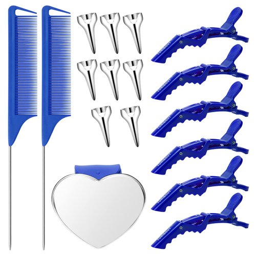 Coldairsoap 17 Pieces Hair Styling Tools Set - Parting Rings, Rat Tail Combs, Sectioning Clips, a...