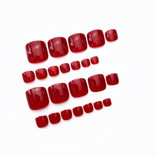 24Pcs Press On Toe Nails Short False Toe Nails Solid Color Square False Feet Nail Art Tips Glue On Fake Toenails for Women and Girls (Wine Red)