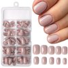 AddFavor 240pcs Press on Nails Short Square Fake Nails Glossy Full Cover Acrylic Artificial Glue on Nails Kit for Women and Girls, Natural Nude Nails