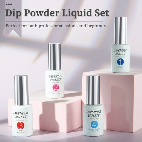 Lavender Violets Dip Powder Liquid Set with Activator, Base Top Coat and Brush Saver 0.5oz/Bot Nail File Necessary Tools for Dipping Powder Acrylic Nail Manicure Pedicure J775