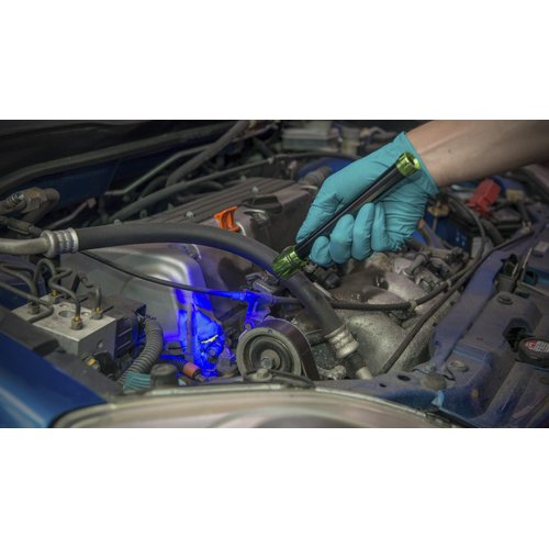 LEAKFINDER LF400 Cordless LED Leak Detection Flashlight Kit - Up to 6' Range, Blue LED Light, Slim Design, Fluorescent Enhancing Glasses, 3 AAA Batteries, Made in USA