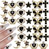editTime Metal Alloy Nail Charms Rhinestones Kit 3D Gold Silver Stars Butterfly Heart Rose Flower Nail Gems Shiny Crystal Rhinestones Diamonds Jewelry (black-30)