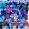 112PCS Video Game Birthday Party Decorations Set for Boy Gamer Birthday Party Favors Decor Happy Birthday Gaming Banner Backdrop Tablecloth Blue Balloon Arch Kit Cake Toppers Centerpiece Teen Supplies