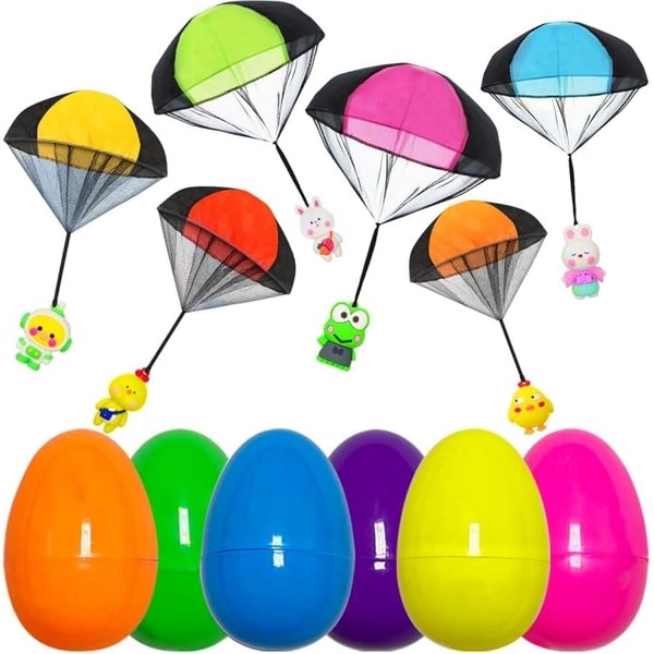 BOTICAKO 6 Pcs Parachute Toys for Kids Easter Eggs - Throwing Toy for Kids Boys Girls Easter Basket Stuffers Fillers Gifts Party Favors