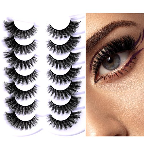 Perfect Key 7 Pairs Natural Strip Lashes Cat Eye Eyelashes 16mm Wispy Mink Lash Strips Medium Length