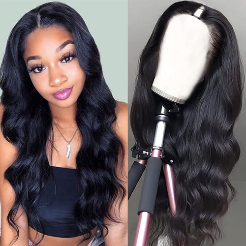 Dosacia V Part Wigs Human Hair Body Wave Brazilian Virgin Human Hair Wigs Upgrade U Part Wigs Full Head Clip In Half Wig V Shape Wigs No Leave Out Lace Front Wigs 180% Density Natural Color 8Inch