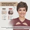 Short Pixie Cut Wig Lace Front Wigs for Women Short Straight Hair Wig Monofilament Hand-tied Mono Top with Rich Feathery Layers Natural Smooth Wigs (Dark Brown 8Inch)