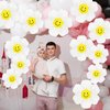 Daisy Balloons with Smiley Face 12 Pcs White Daisy Flower Smiley Face Foil Balloons for Birthday Wedding Hippie Boho Girl Groovy Daisy Party Decorations Supplies