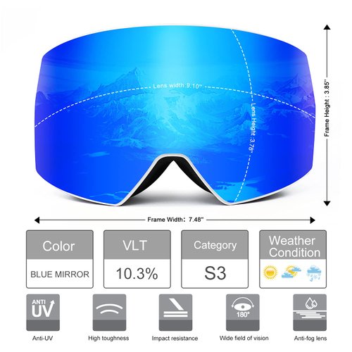 FMY Ski Goggles for Men Women & Youth - Anti Fog UV400 Protection Snowboard Snow Skiing Goggles for Adult