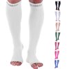 Doc Miller Open Toe Compression Socks, 20-30 mmHg, Toeless, Support Circulation, Shin Splints, Calf Recovery, Post Op, Knee High, Medical Grade, White Socks, Small Size for Men & Women, Pair