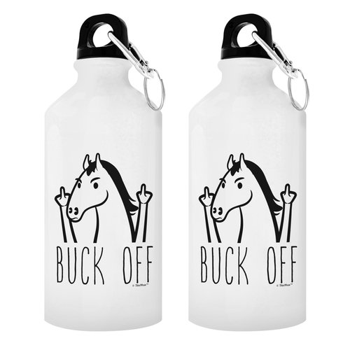 Horse Related Gifts Buck Off Funny Horse Gifts Horse Themed Gifts for Women Horse Gifts for Men Horse Water Bottle Gift 2-Pack Aluminum Water Bottles with Cap & Sport Top White