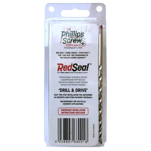 Velocity Concrete Screw Kit with RedSeal Moisture Barrier – Includes 12 High-Performance Concrete Screws, 1 Drill Bit, and 1 Driver Bit (Hex Head, Size 1/4” x 2-1/4")