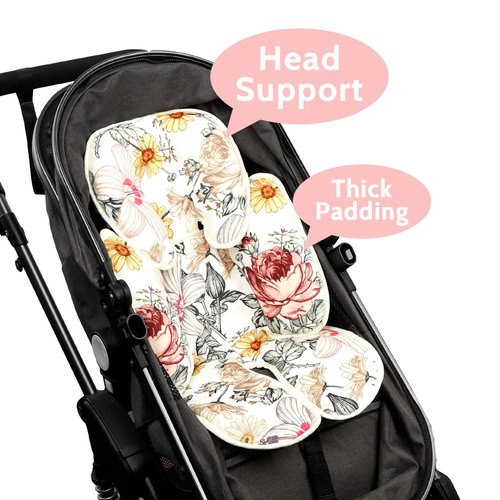 HNHUAMING Floral Baby Car Seat Head and Body Support,2-in-1 Reversible CarSeat Insert,Soft Cushion for Stroller, Swing, Bouncer, Vintage Flowers