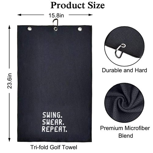 DYJYBMY Swing Swear Repeat Funny Golf Towel, Black, Microfiber, 15.7 x 23.6 in