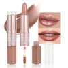 evpct 2 in 1 Nude Brown Glitter Shimmer Shiny lipstick & Liquid Lip Gloss, Metallic Dual Ended Lipstick with Hydrating Lightweight Formula, Shiny Glossy Lip Stick Makeup for Women stay on all Day 03