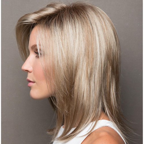SCENTW Straight Blonde Bob Wigs for White Women Medium Length Ombre Brown Wig with Bangs Synthetic Blonde Wig with Dark Roots Natural Looking Daily Party Use
