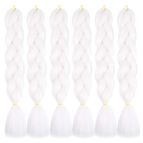 SHUOHAN 6 Packs Ombre Jumbo Braiding Hair Extensions 24 Inch High Temperature Synthetic Fiber Hair Extensions for Box Braids Braiding Hair (White(60#))