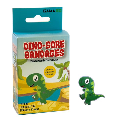 GAMAGO Dino-Sore Bandages for Kids & Kidults - Set of 18 Individually Wrapped Self Adhesive Bandages - Sterile, Latex-Free & Easily Removable - Funny Gift & First Aid Addition