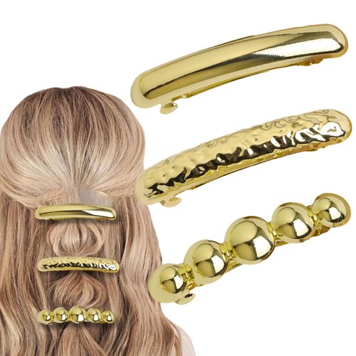3PCS Gold Metal Hair Barrettes for Women Gold Hair Clips Barrette French Barrette Hair Pin Metal ...