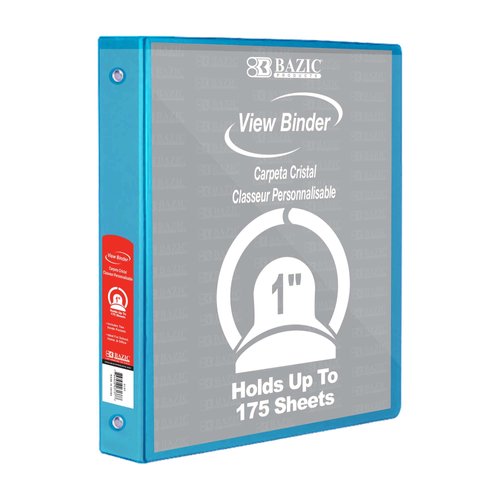 BAZIC 3 Ring Binder 1" Economy View Binders Organizer - Cyan, Round Ring, Hold 175 Sheets Paper, for School Office Home, 1-Count