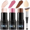 3Pcs Cream Contour Stick Makeup Kit, Shades with Highlighter Stick, Blush Stick and Bronzer Contour Stick for Sculpt the Cheeks, Long Lasting, Waterproof, Matte & Dewy Finish (LIGHT MEDIUM)